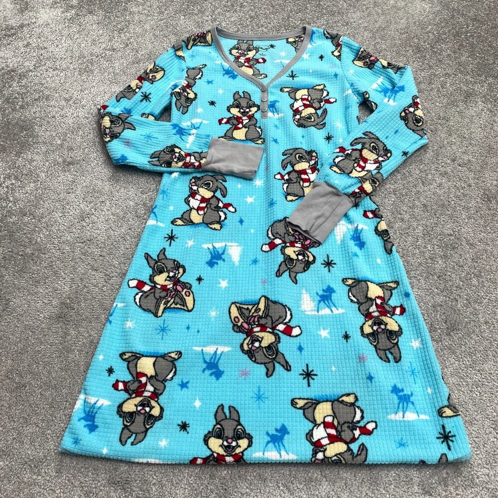 Disney Bambi Thumper Pajama Dress Girls Blue Long Sleeve Graphic Sleepwear